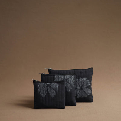 Black - Handmade Cotton Multipurpose Utility Pouches (set of 3) 07
