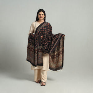 Black - Hand Block Printed Cotton Ajrakh Dupatta 23