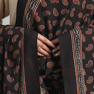 Black - Hand Block Printed Cotton Ajrakh Dupatta 23