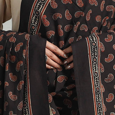 Black - Hand Block Printed Cotton Ajrakh Dupatta 23