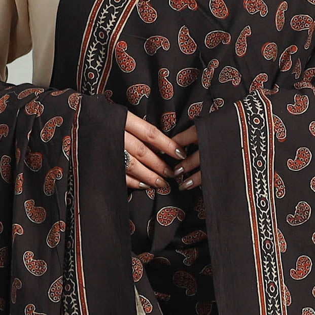 Black - Hand Block Printed Cotton Ajrakh Dupatta 23