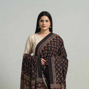 Black - Hand Block Printed Cotton Ajrakh Dupatta 23