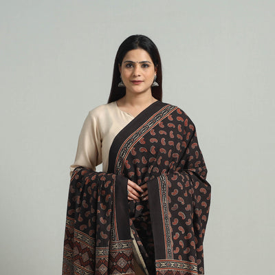 Black - Hand Block Printed Cotton Ajrakh Dupatta 23