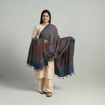 Blue - Hand Block Printed Cotton Ajrakh Dupatta 26