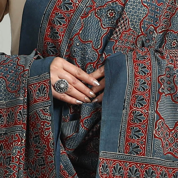 Blue - Hand Block Printed Cotton Ajrakh Dupatta 26