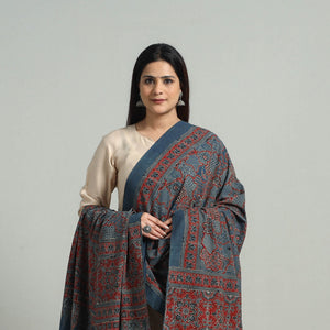 Blue - Hand Block Printed Cotton Ajrakh Dupatta 26