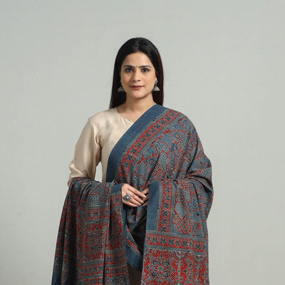 Blue - Hand Block Printed Cotton Ajrakh Dupatta 26