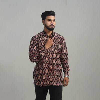 Black - Natural Dyed Cotton Men Ajrakh Print Shirt 10