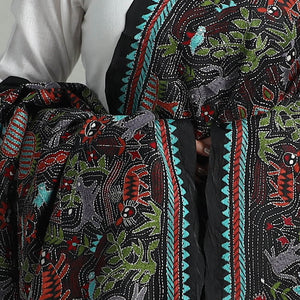 Black - Pure Handloom Silk Bengal Kantha Work Dupatta 01