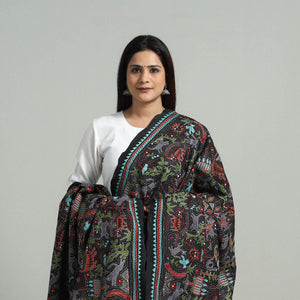 Black - Pure Handloom Silk Bengal Kantha Work Dupatta 01