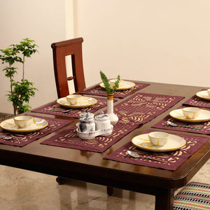 Brown - Applique Cut Work Table Runner with Table Mat Set 08