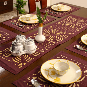 Brown - Applique Cut Work Table Runner with Table Mat Set 08