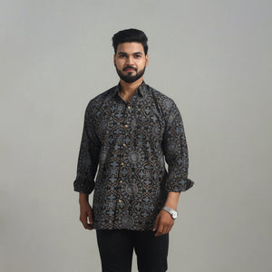 Black - Natural Dyed Cotton Men Ajrakh Print Shirt 09