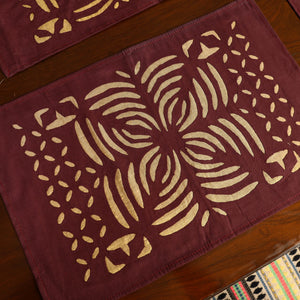 Brown - Applique Cut Work Table Runner with Table Mat Set 08