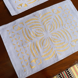Blue - Applique Cut Work Table Runner with Table Mat Set 10