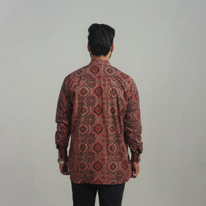 Brown - Natural Dyed Cotton Men Ajrakh Print Shirt 02