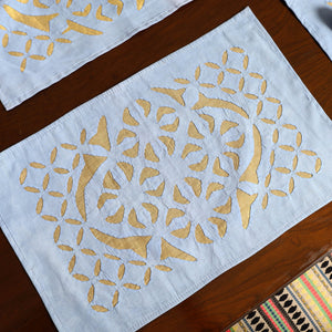 Blue - Applique Cut Work Table Runner with Table Mat Set 14