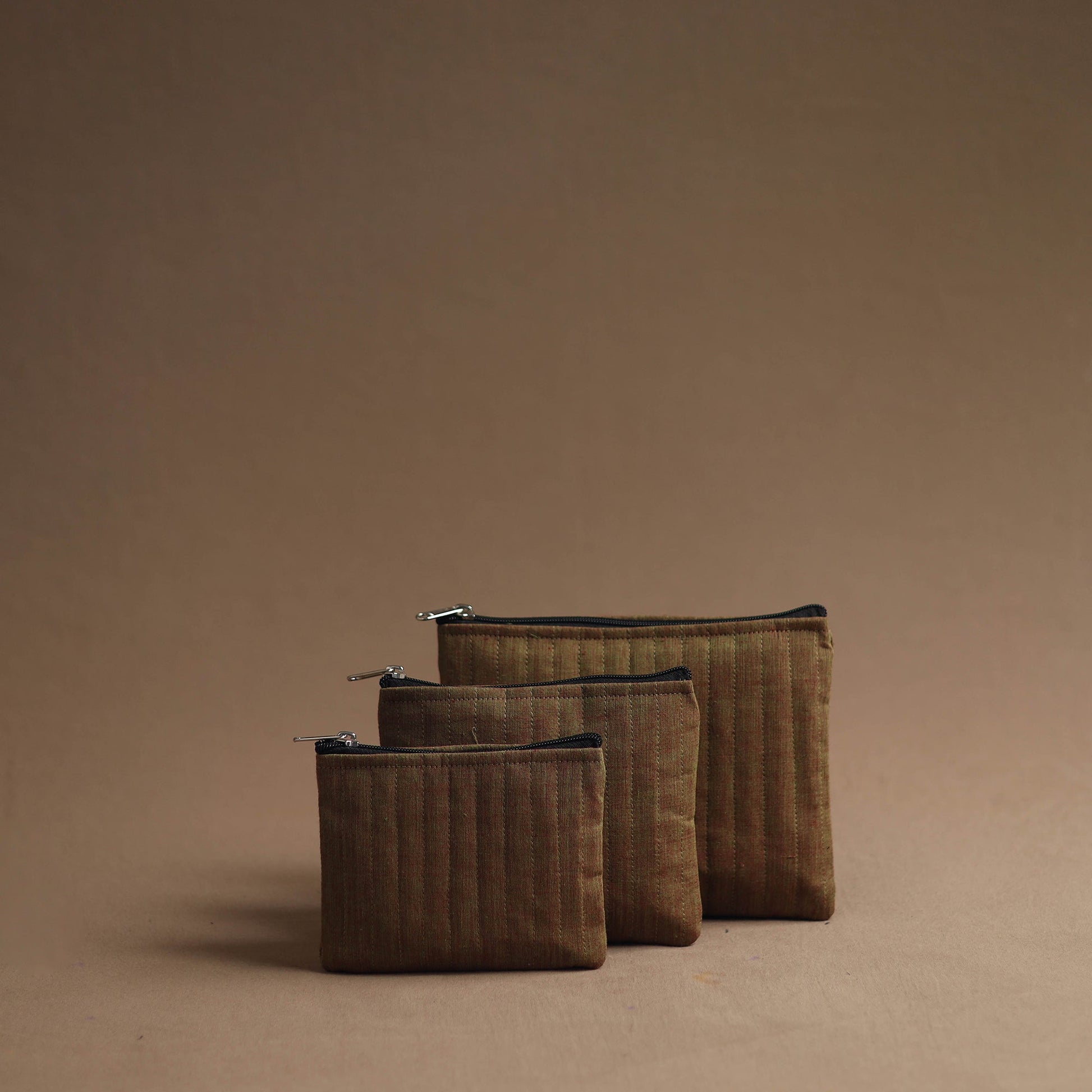 Brown - Handmade Cotton Multipurpose Utility Pouches (set of 3) 23