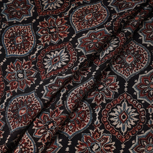 Black Patterned Block Print Mul Cotton Ajrakh Fabric