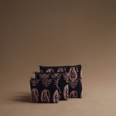 Black - Handmade Cotton Multipurpose Utility Pouches (set of 3) 28