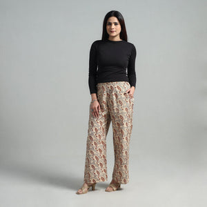 Beige - Block Printed Cotton Pedana Kalamkari Palazzo 13
