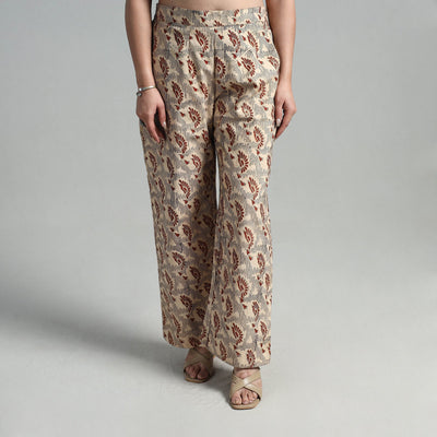 Beige - Block Printed Cotton Pedana Kalamkari Palazzo 13