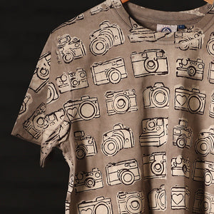 Brown - Bindaas Block Art Prints Natural Dyed Cotton Round Neck T-shirt