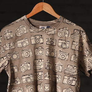 Brown - Bindaas Block Art Prints Natural Dyed Cotton Round Neck T-shirt