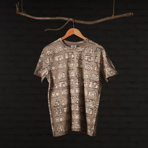 Brown - Bindaas Block Art Prints Natural Dyed Cotton Round Neck T-shirt
