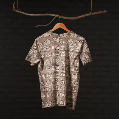 Brown - Bindaas Block Art Prints Natural Dyed Cotton Round Neck T-shirt