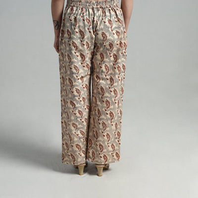 Beige - Block Printed Cotton Pedana Kalamkari Palazzo 13