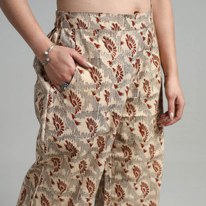 Beige - Block Printed Cotton Pedana Kalamkari Palazzo 13