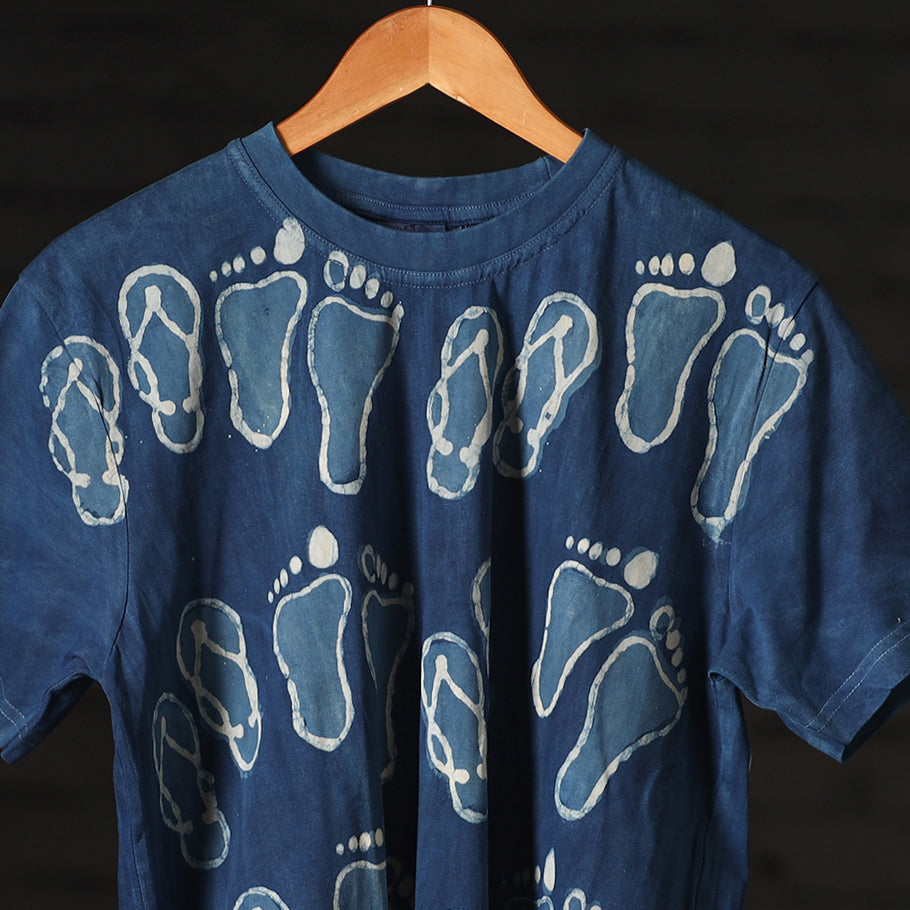 Blue - Bindaas Block Art Printed Cotton Round Neck T-shirt