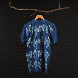 Blue - Bindaas Block Art Printed Cotton Round Neck T-shirt