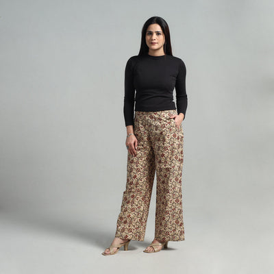 Beige - Block Printed Cotton Pedana Kalamkari Palazzo 06