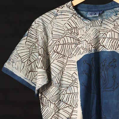 Beige - Bindaas Natural Dyed Art Block Print Round Neck T-shirt in Pure Cotton