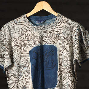 Beige - Bindaas Natural Dyed Art Block Print Round Neck T-shirt in Pure Cotton