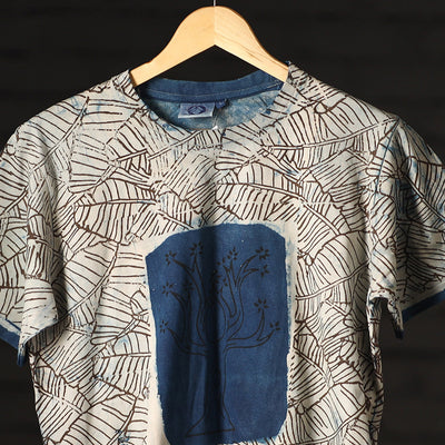 Beige - Bindaas Natural Dyed Art Block Print Round Neck T-shirt in Pure Cotton