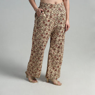 Beige - Block Printed Cotton Pedana Kalamkari Palazzo 06