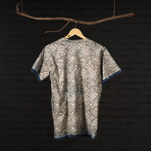 Beige - Bindaas Natural Dyed Art Block Print Round Neck T-shirt in Pure Cotton