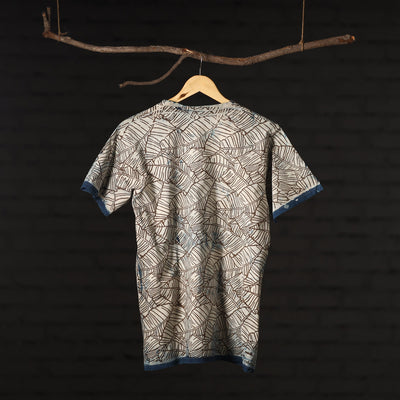 Beige - Bindaas Natural Dyed Art Block Print Round Neck T-shirt in Pure Cotton