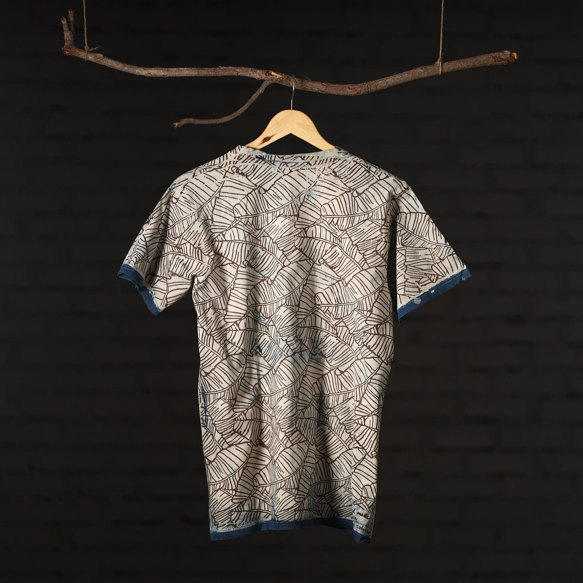Beige - Bindaas Natural Dyed Art Block Print Round Neck T-shirt in Pure Cotton