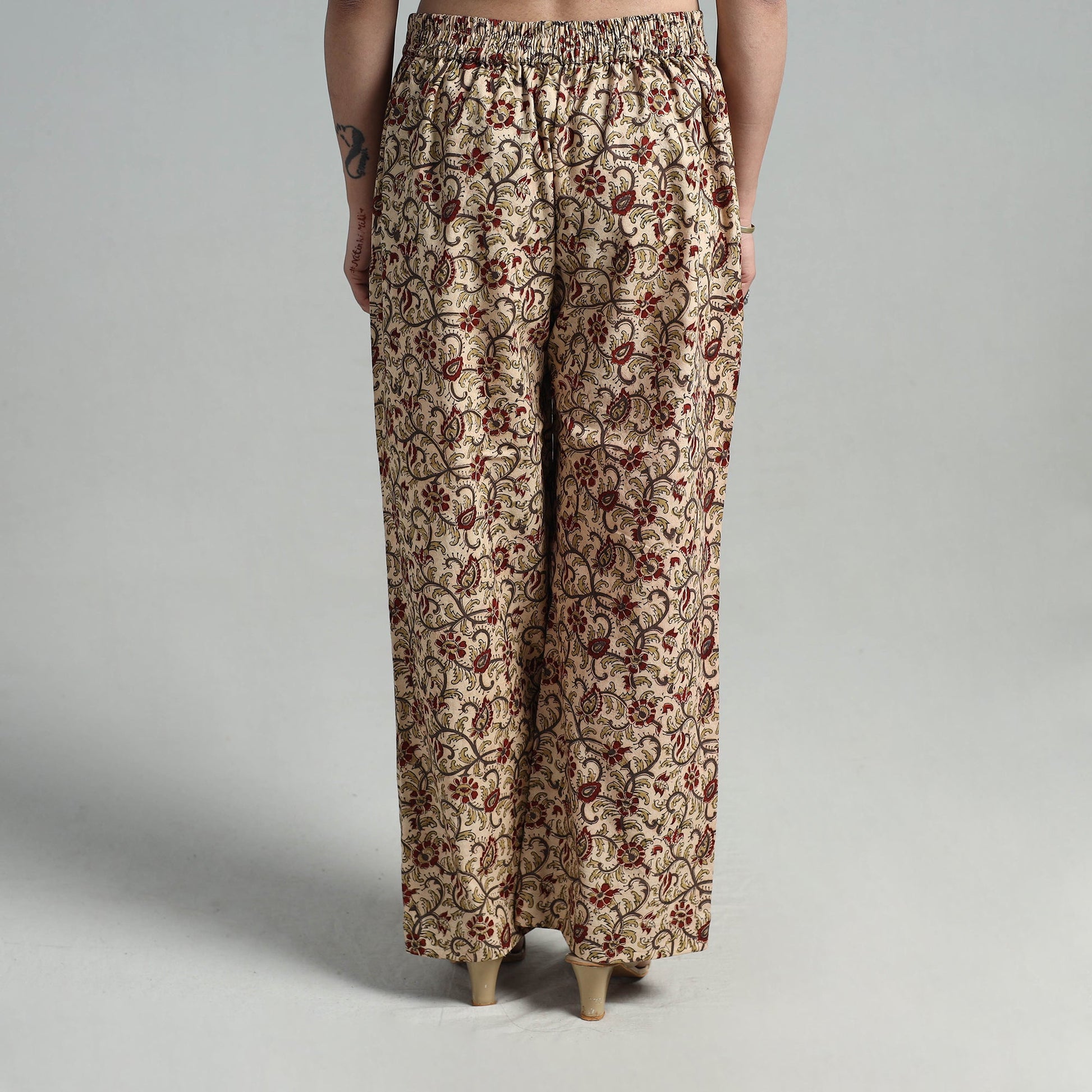 Beige - Block Printed Cotton Pedana Kalamkari Palazzo 06