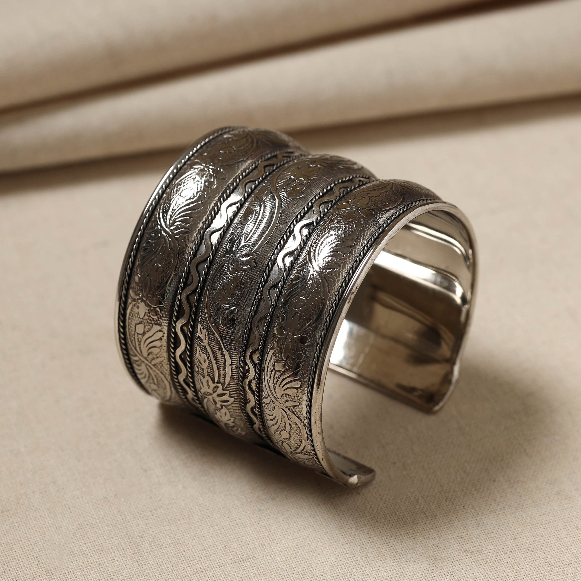 Antique Finish Oxidised German Silver Cuff Bracelet (Adjustable)