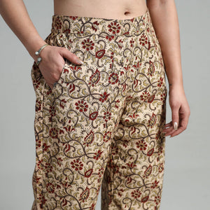 Beige - Block Printed Cotton Pedana Kalamkari Palazzo 06