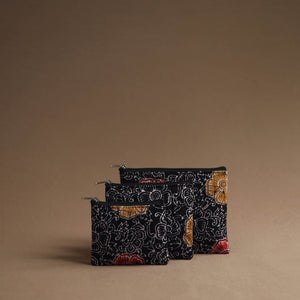 Black - Handmade Cotton Multipurpose Utility Pouches (set of 3) 32