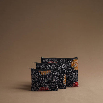 Black - Handmade Cotton Multipurpose Utility Pouches (set of 3) 32