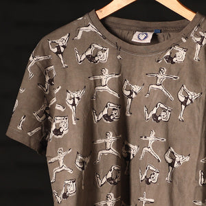 Brown - Bindaas Natural Dyed Art Block Print Round Neck T-shirt in Pure Cotton