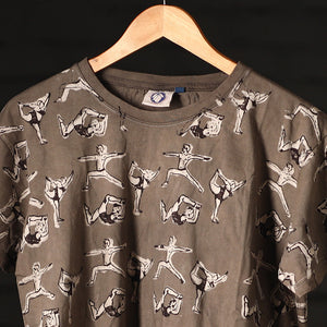 Brown - Bindaas Natural Dyed Art Block Print Round Neck T-shirt in Pure Cotton