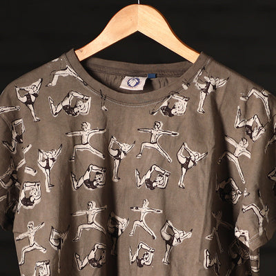 Brown - Bindaas Natural Dyed Art Block Print Round Neck T-shirt in Pure Cotton
